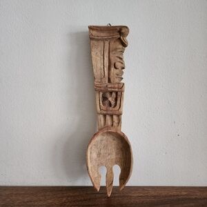 Hand Carved Driftwood Wooden Mayan Spork Decorative Wall Hanging Piece